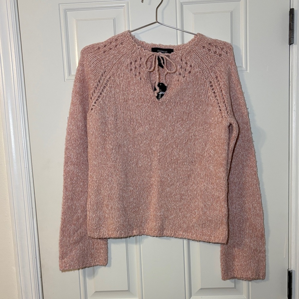 Express Blush Pink Lace-Up Knit Sweater